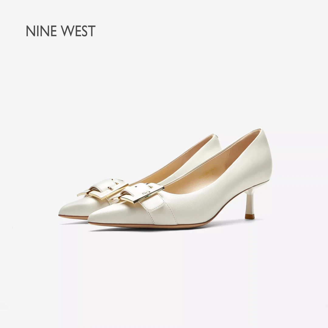 Nine West/玖熙尖头单鞋女皮带扣2025夏季新款浅口羊皮细跟高跟鞋