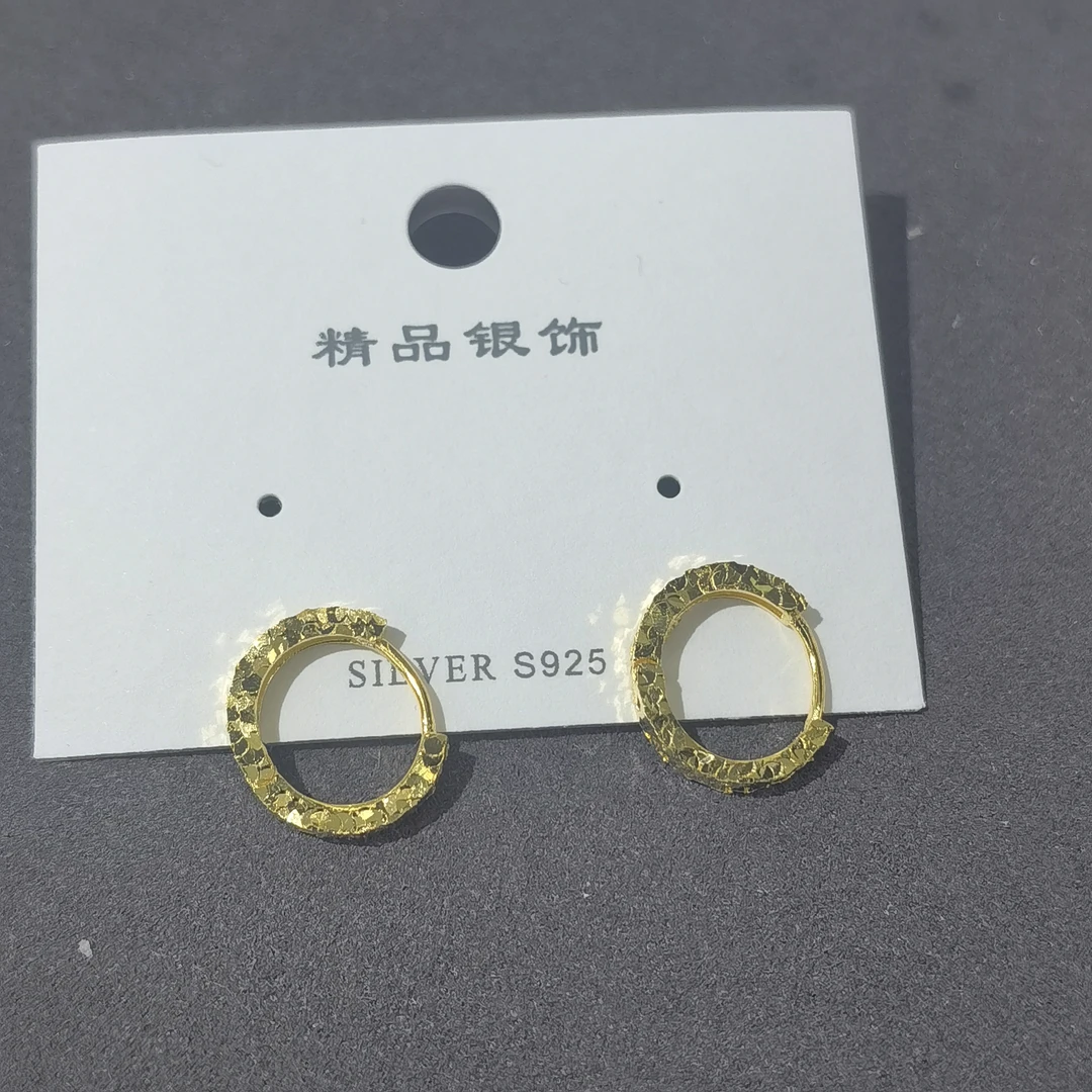 925银银制品 C485九两五金色碎冰冰耳扣款耳饰