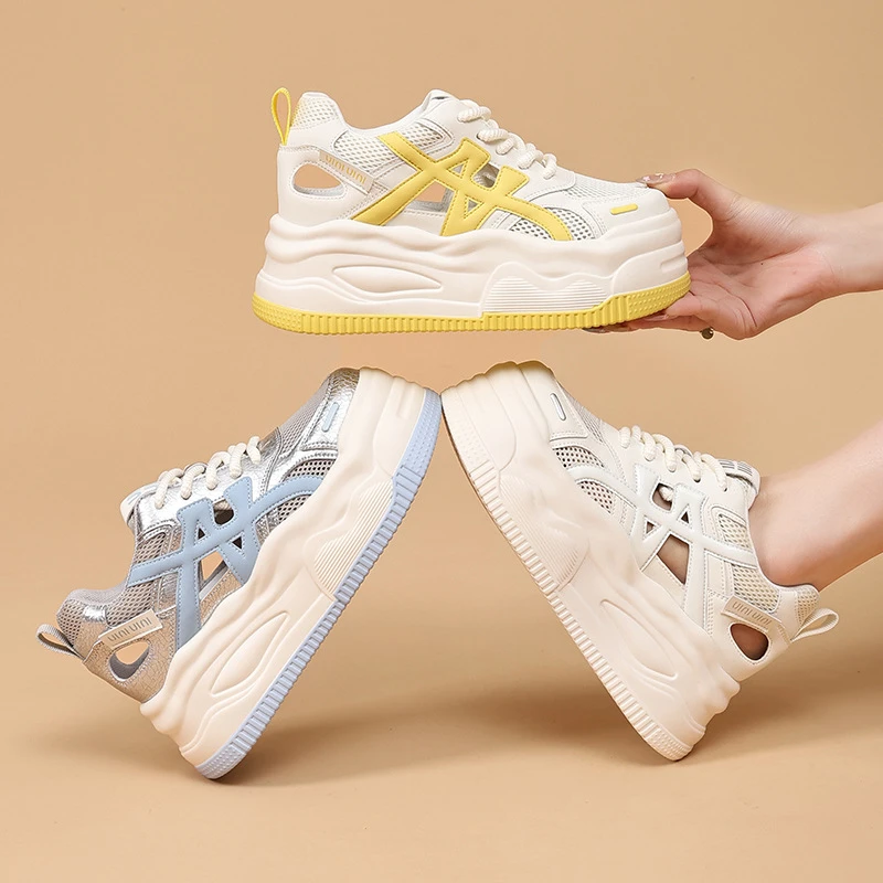 轻奢殊彩小个子增高7CM网面小白春夏爆款女通勤上班鞋子女休闲鞋