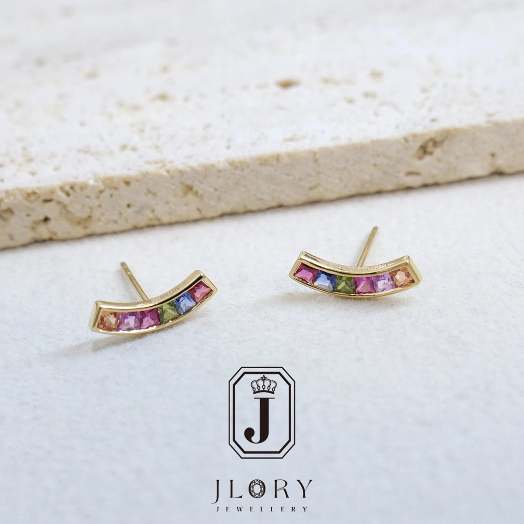 Au750 天然彩蓝宝彩虹耳钉 815