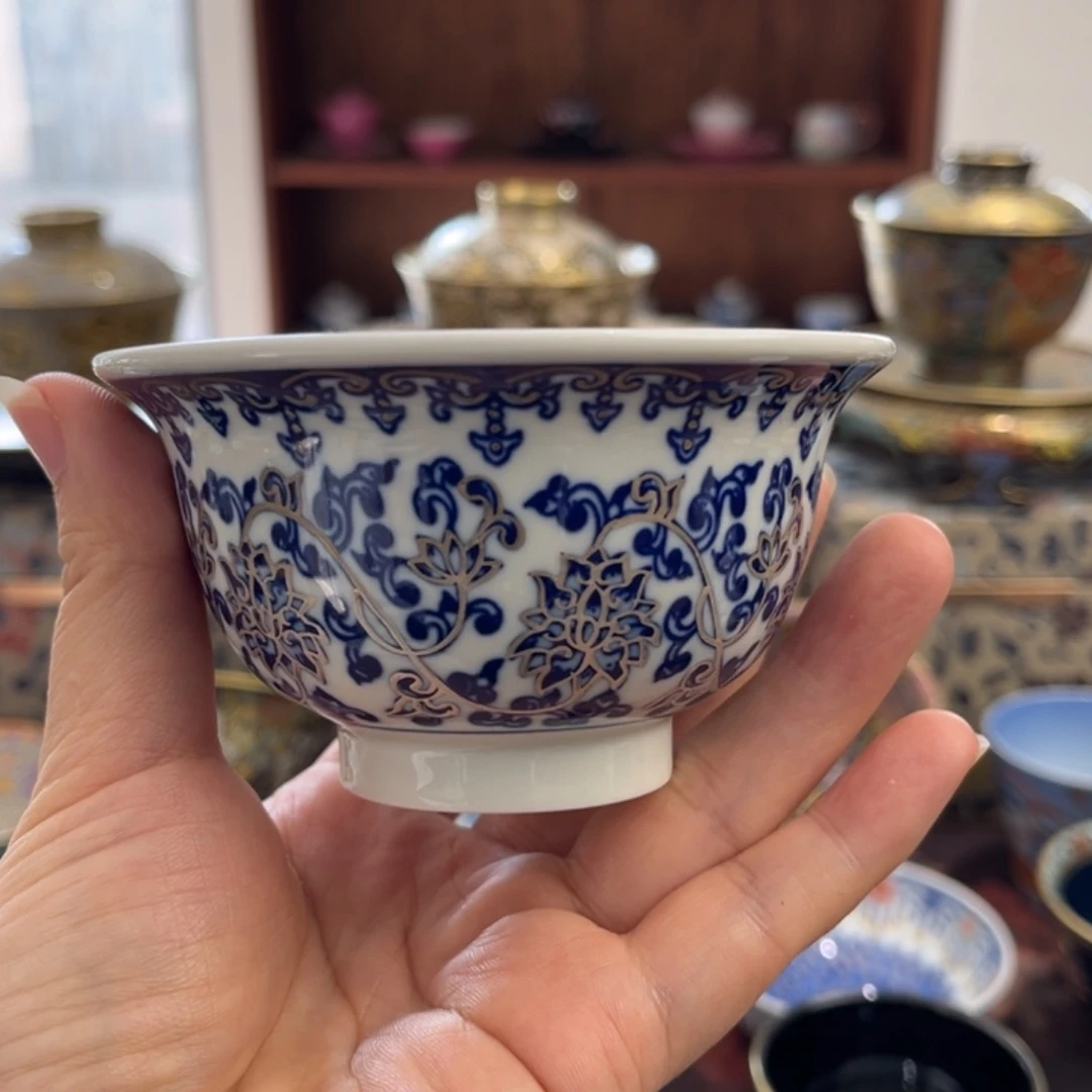全手工全手绘青花缠枝莲描银