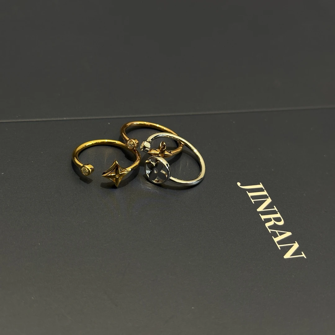 925银锆石戒指 金然轻奢-｜三环多戴老花戒指