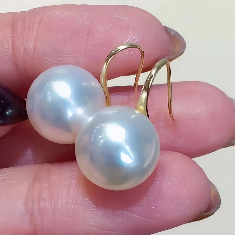 高跟鞋珍珠耳环耳钉天然淡水爱迪生珍珠耳钩诸暨赛澳白925银大颗