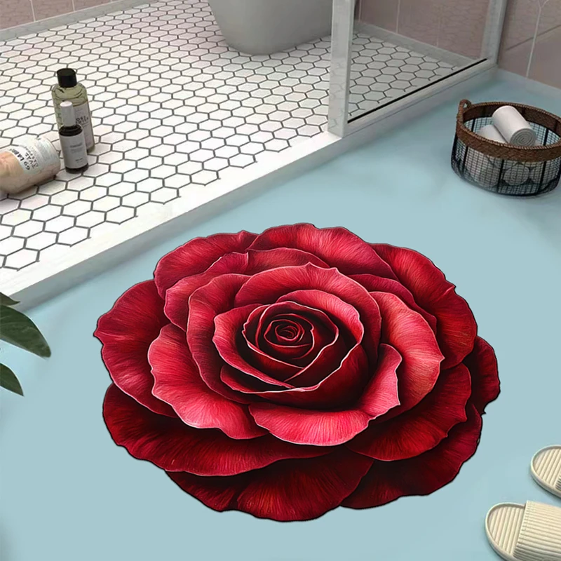 高档【浪漫玫瑰】3D花卉硅立体硅藻泥玫瑰牡丹吸水地垫浴室速干垫