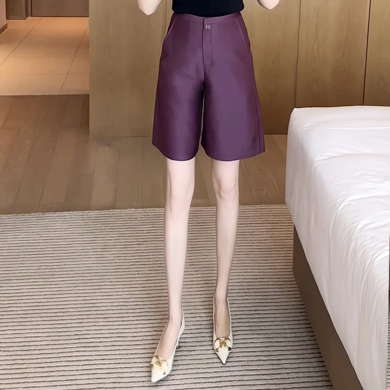 西装五分裤2025年春小个子高腰宽松直筒五分短裤显瘦薄款中裤子