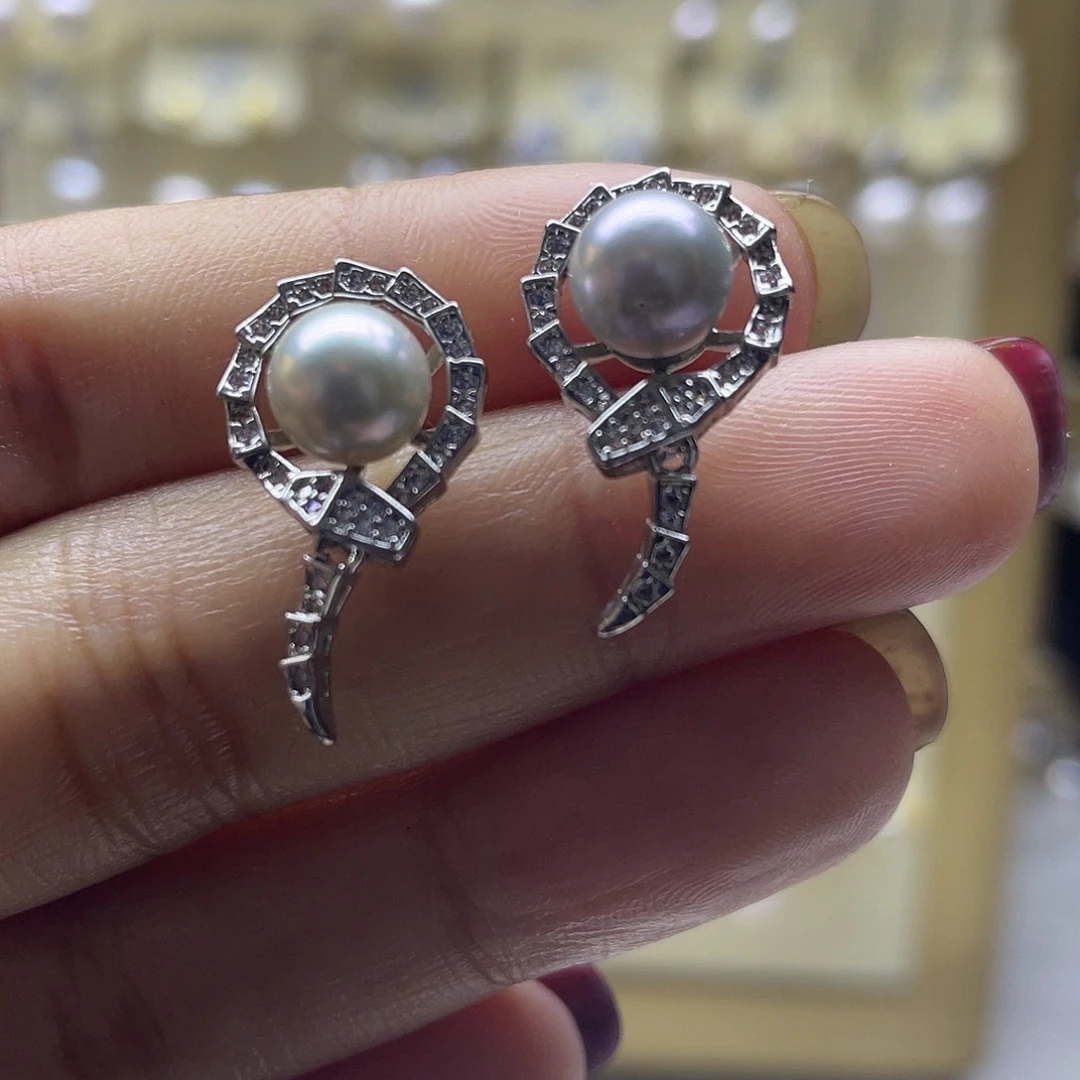 海水珍珠耳饰银S925镶嵌