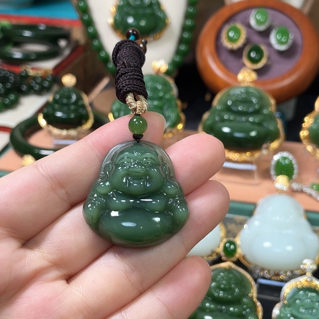和田玉（碧玉）未镶嵌颈饰猫眼佛公33