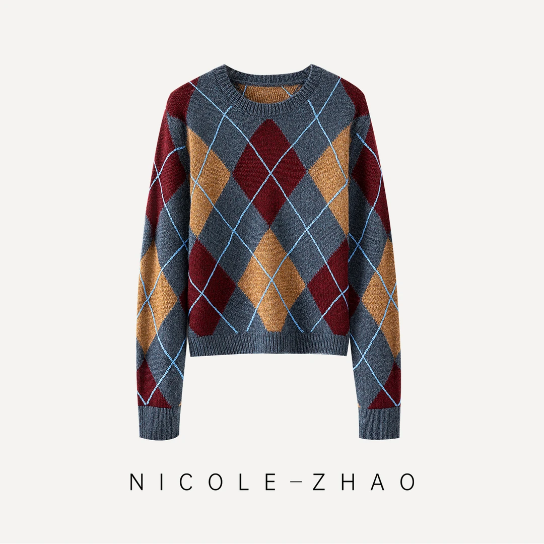 4NCT088【贵姐NICOLE】25年设计师款LP菱格针织毛衣
