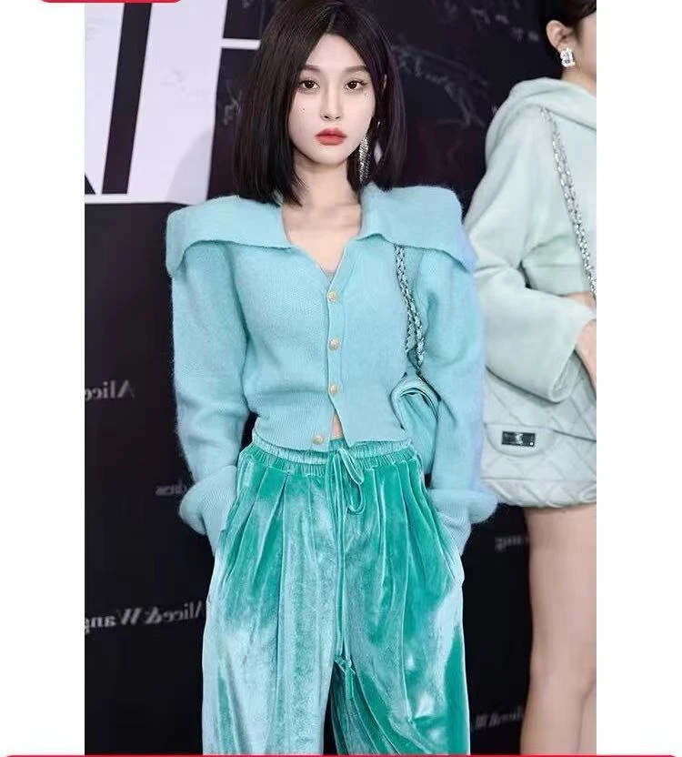 多巴胺女孩早春穿搭洋气减龄时尚开衫女显高显瘦披肩领上衣