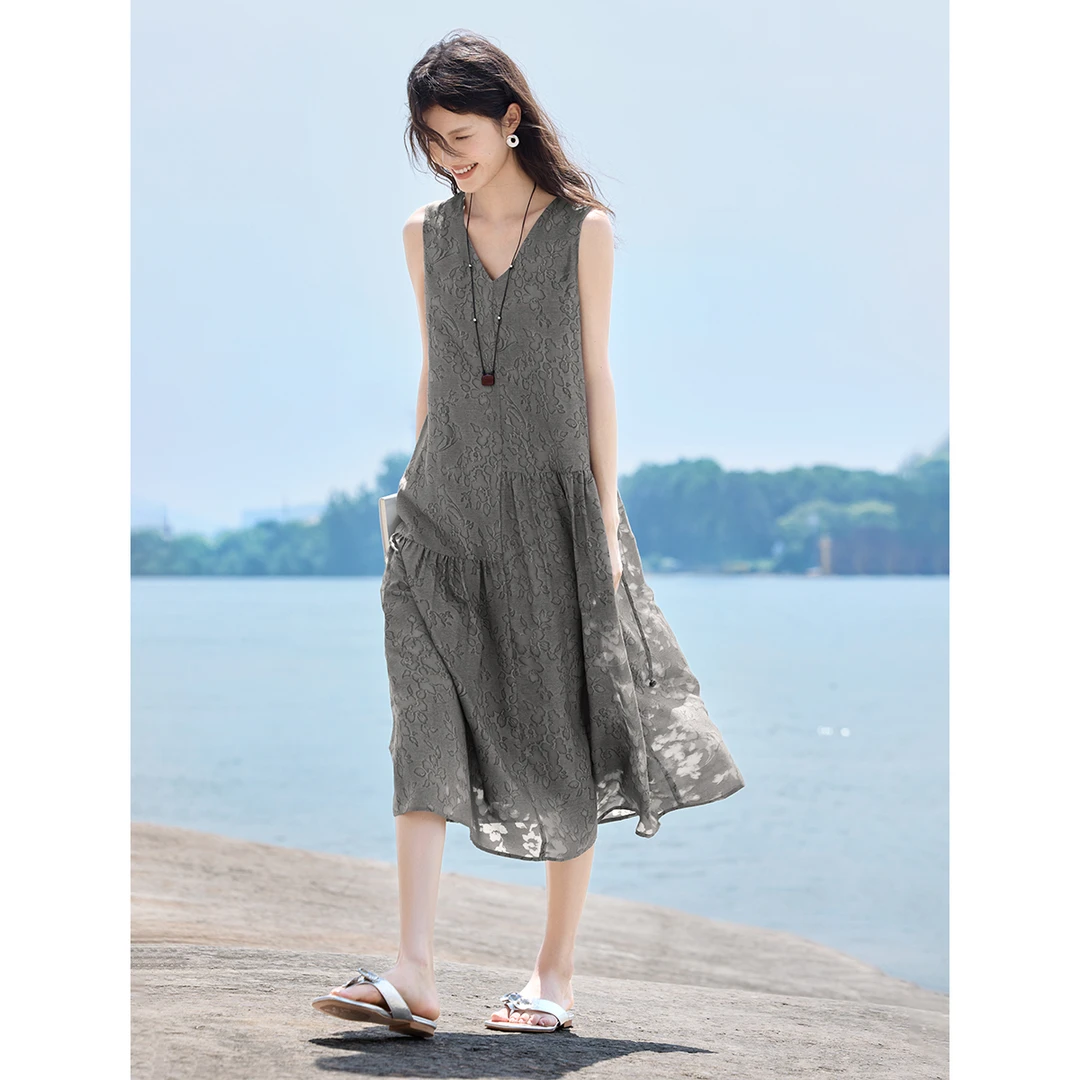 XWI/欣未【夏日剪影】25时尚拼接晕染剪影无袖连衣裙0507