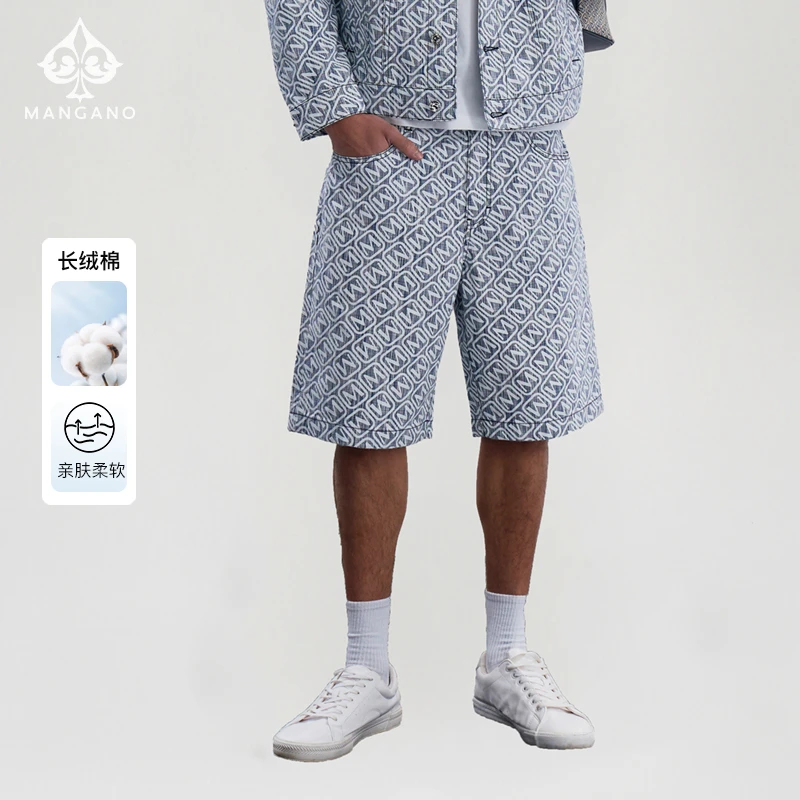 曼加龙夏季新款字印老花牛仔短裤男百搭轻奢痞帅男装21437403740