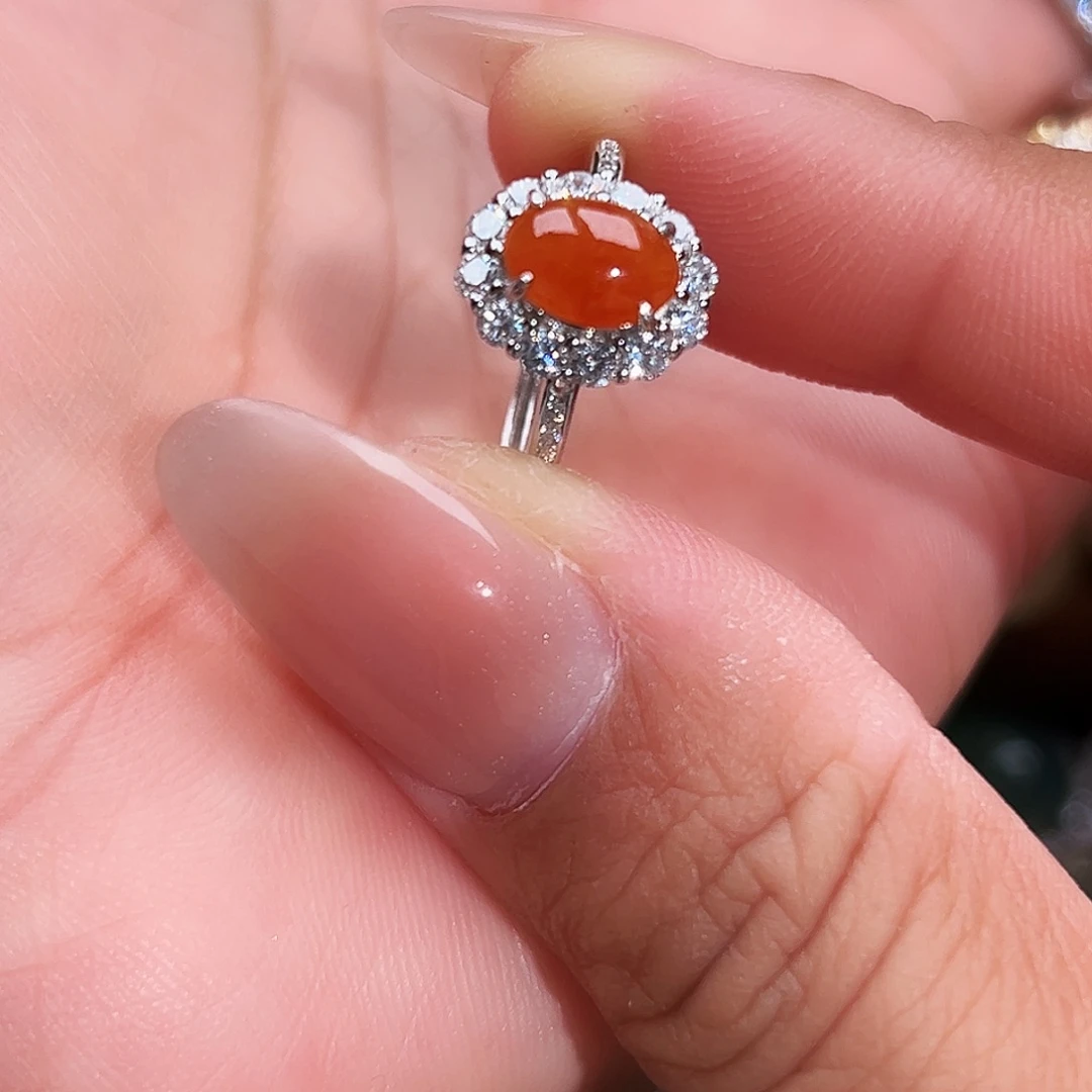 翡翠银S925镶嵌戒指缅甸天然A货翡翠戒指