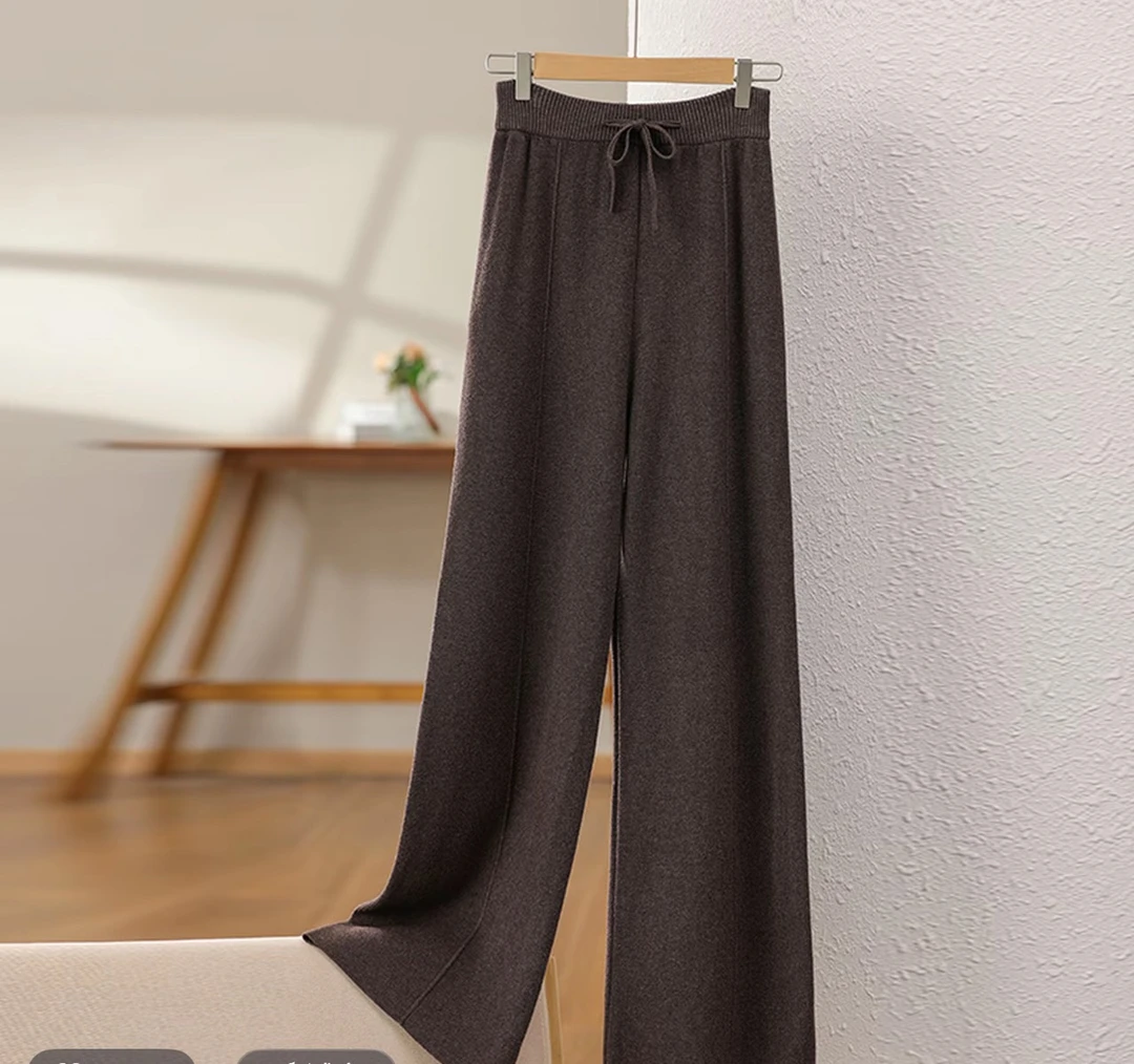 简约阔腿裤秋冬透气高腰休闲裤长裤韩版宽松外穿针织