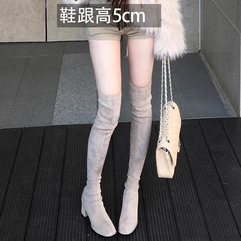 高跟过膝长筒靴女2025新款秋冬绒面弹力瘦瘦靴高筒靴子爆款长靴