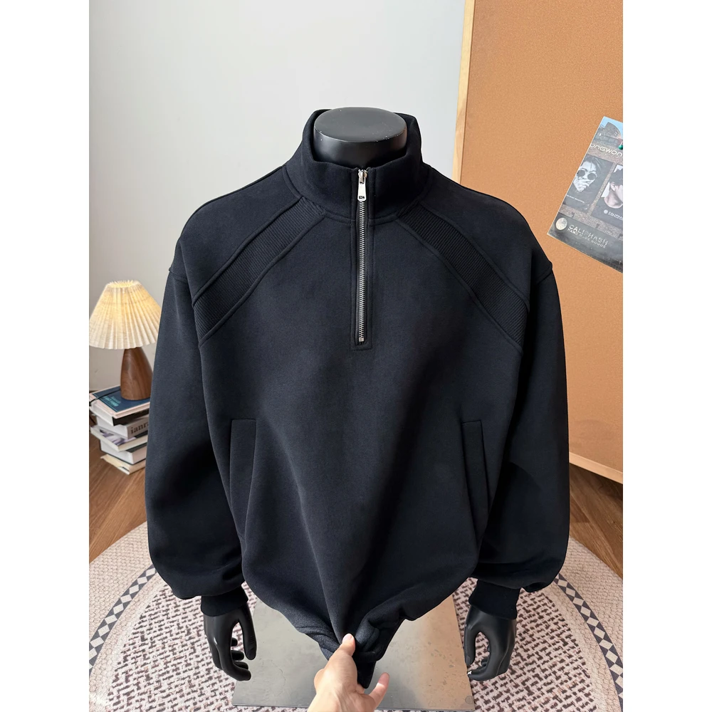 高级感纯色立领开衫夹克卫衣男春秋季2025新款美式宽松外套上衣