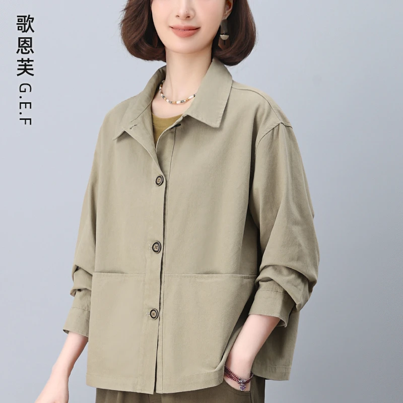 初秋外套女短款2025年新款休闲洋气大码宽松中年妈妈春秋夹克外套