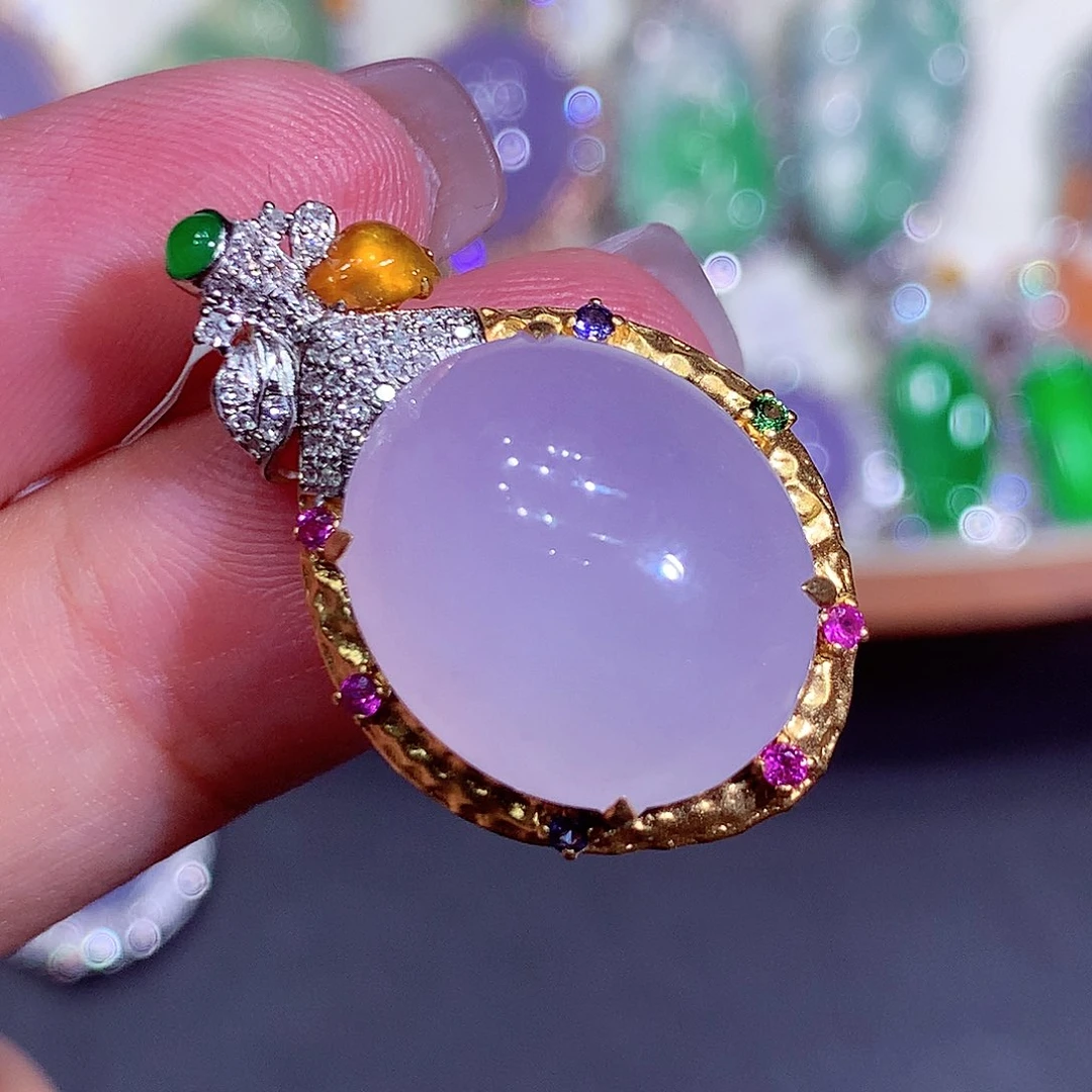 翡翠18K金镶嵌吊坠(不含链)