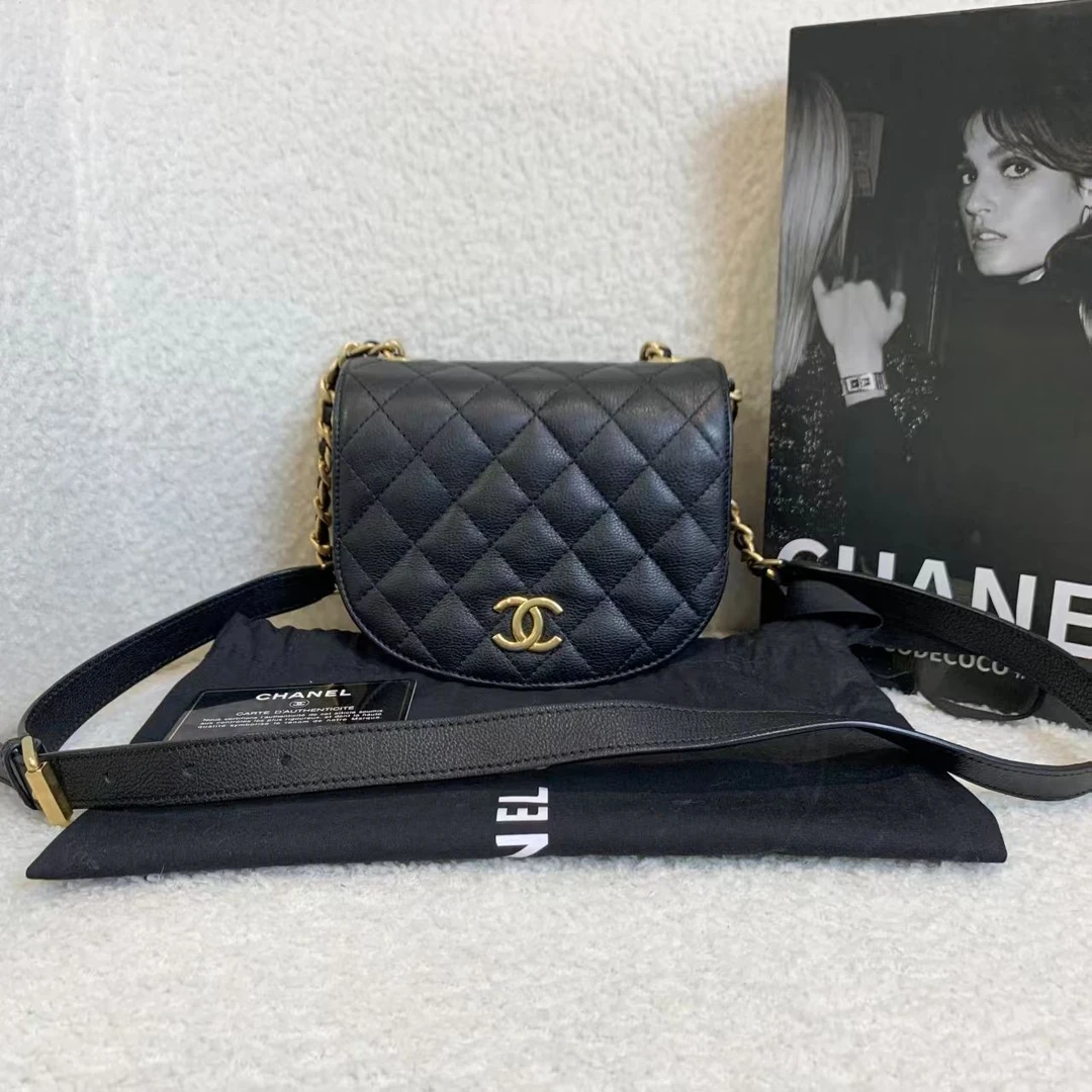 99新 Chanel/香奈儿 壹臻/ 黑金牛马鞍包 27开 23293691