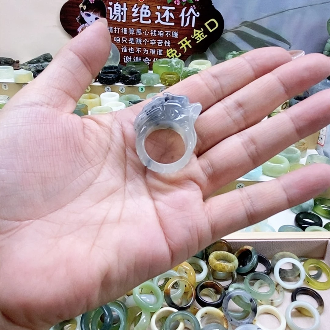岫玉天然玉石未镶嵌金***光戒指