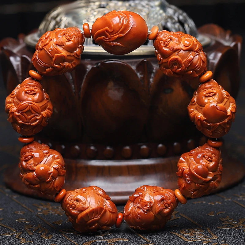 橄榄核手串可爱八宝财神精品核雕文玩手把件儿手工雕刻手链男女款