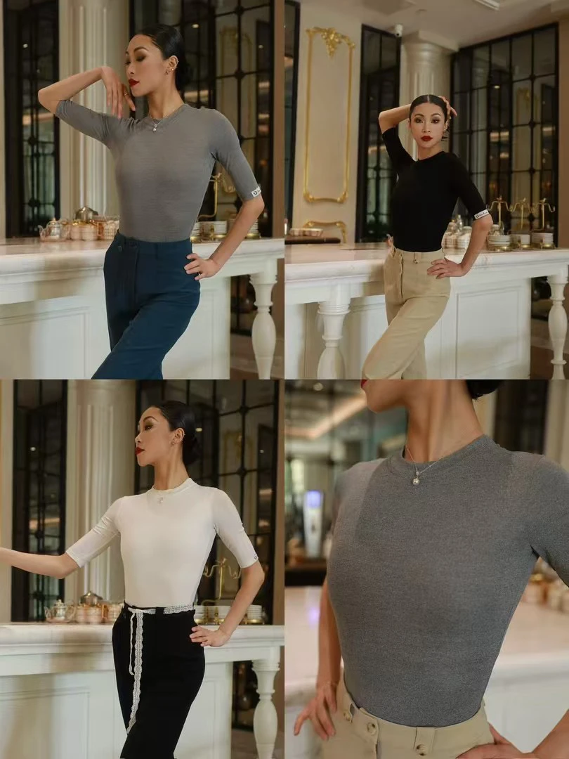 Yueer『高智感打底』版型很正！无胸垫连体舒适中袖百搭跳舞服装新款