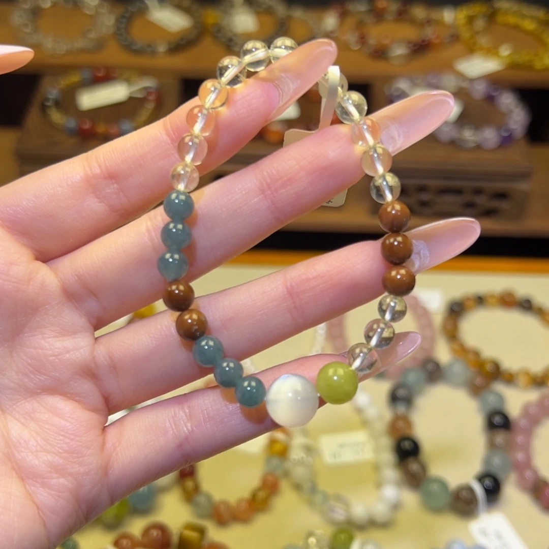 水晶银S925镀金镶嵌手串黄1602