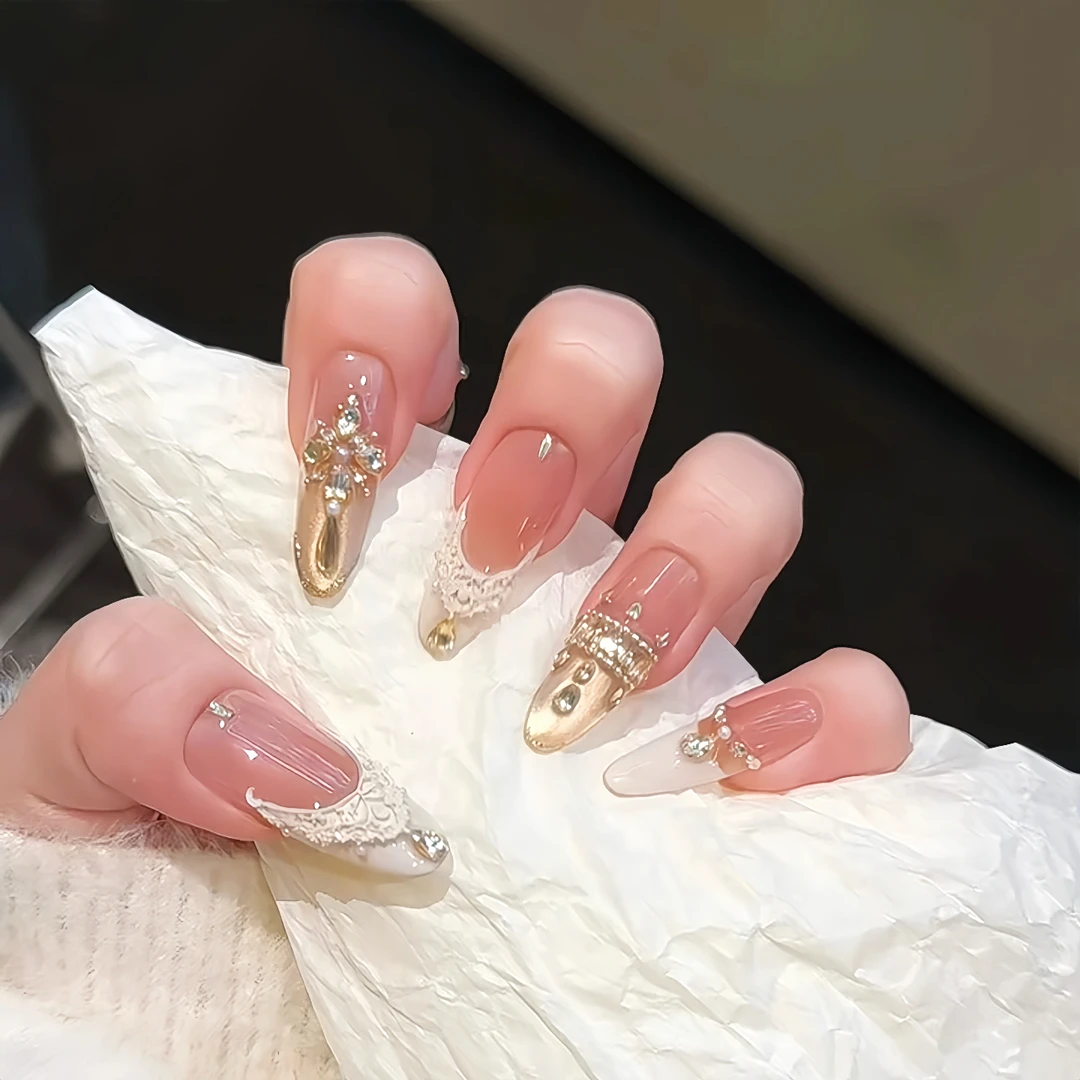 天使王冠-纯手工穿戴甲可拆卸穿戴式美甲秋冬新款显白猫眼中长款