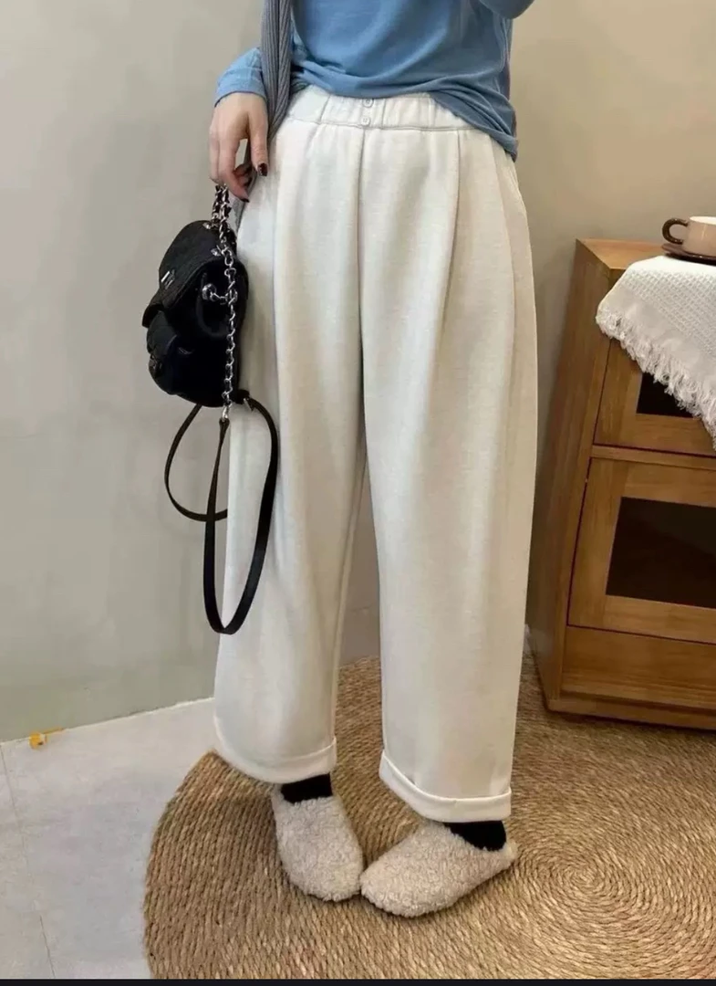 妮妮家570冬季新款松紧腰显瘦加绒加厚休闲奶奶裤