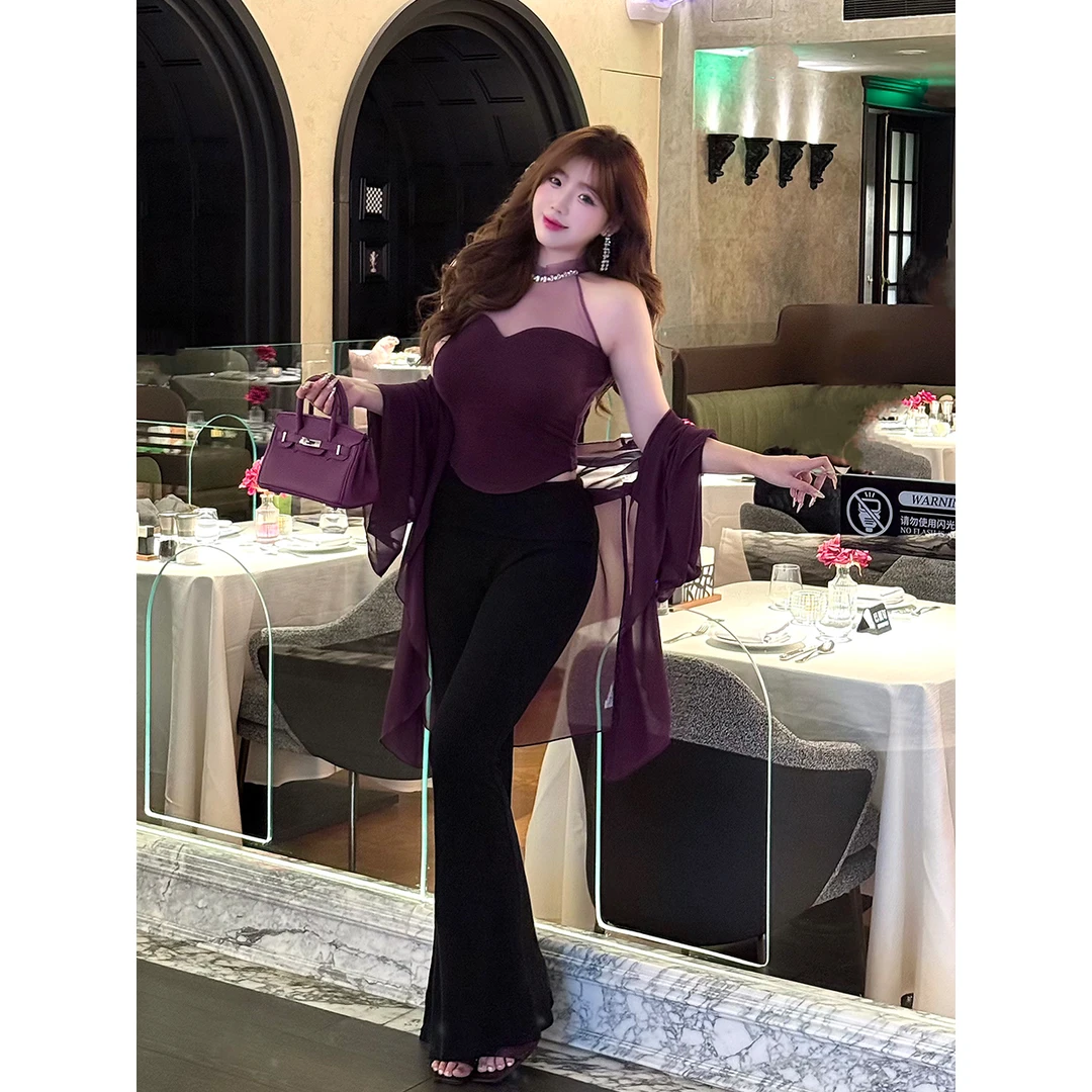 MengFairy现现【古早人妻】百搭简约卷边修身舒适弹力微喇裤4415M