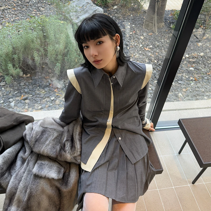 条纹长袖短裙H型半身裙半裙秋冬服装黑色成人百褶裙女装百搭