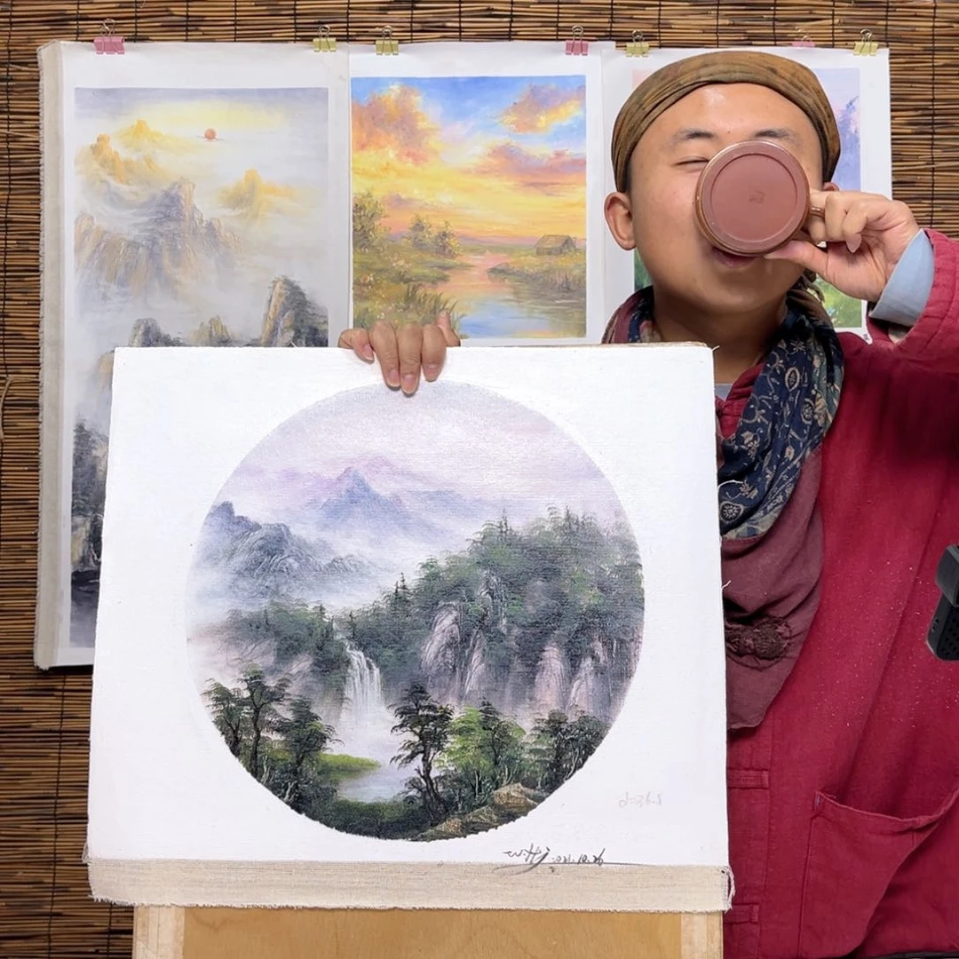油画行路人小院绘画作品竞拍