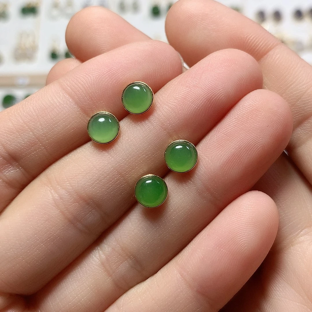 银S925镀金镶嵌和田玉（碧玉）耳饰