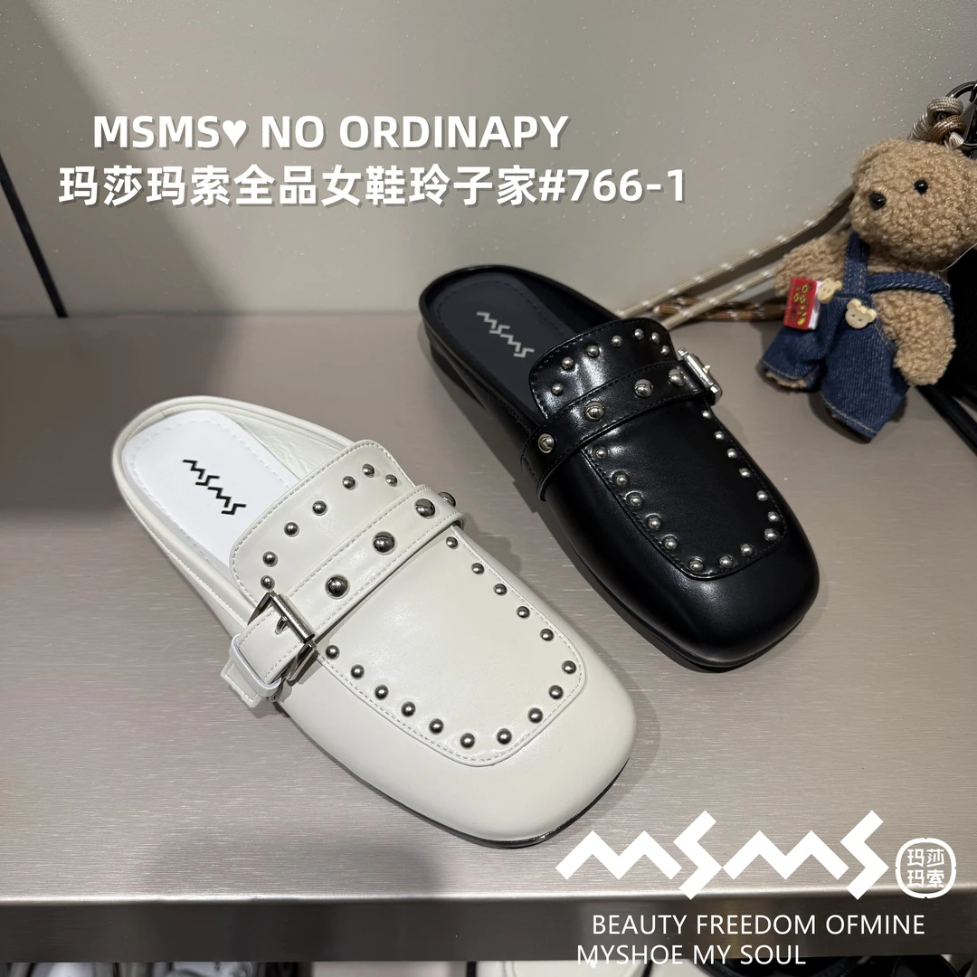 <玛莎玛索>2025春夏季新款766-1法式平底铆钉时尚百搭包头女半拖.