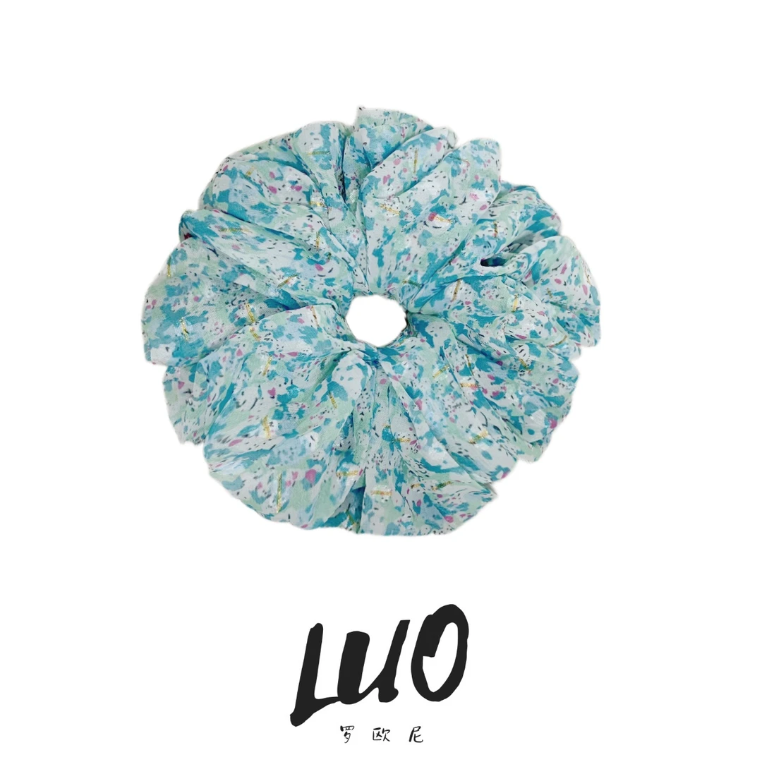 【罗欧尼】泡菜欧尼蓝绿色碎花百搭大肠发圈清新气质头饰发饰