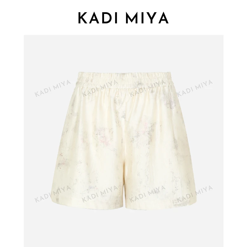 KADIMIYA【心静涟漪】新中式提花醋酸混纺休闲短裤阔腿印花三分裤女