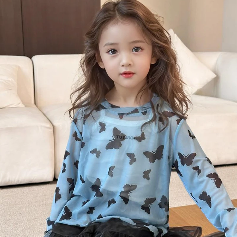女童夏季防晒打底衫新款儿童内搭网纱冰丝长袖防晒衣宝宝洋气上衣