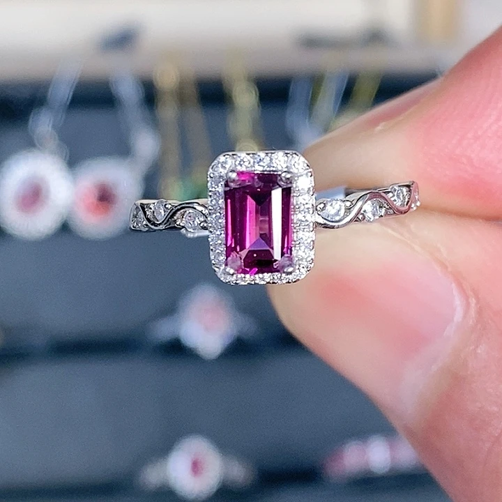 石榴石戒指银S925镶嵌