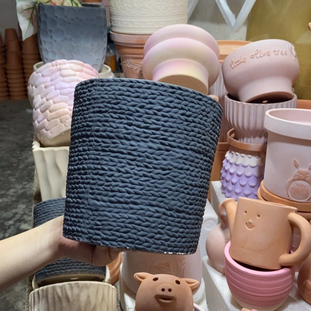 18×17黑色麻绳盆 粗陶1个