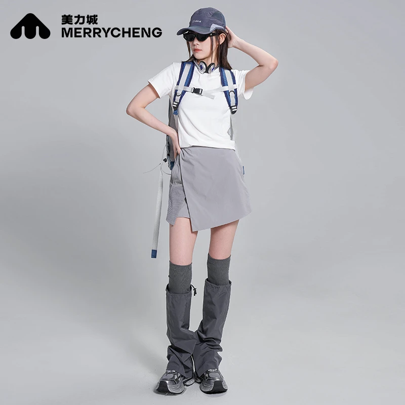 美力城A字半身裙裤女士2025夏季新款薄款运动工装裙拼接短裙
