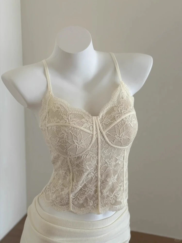 【时尚百搭】法式蕾丝性感高级美背吊带免穿文胸背心带胸垫内垫打底