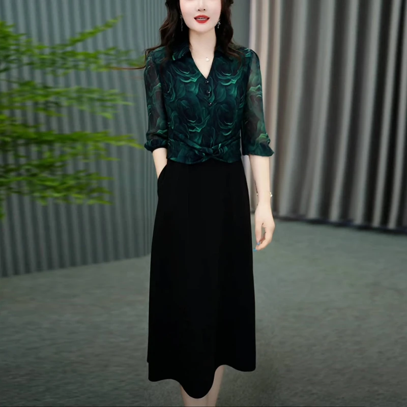 春夏季时尚气质裙子女款爆款2025新款高级感洋气优雅中长款连衣裙