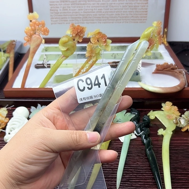 蛇纹石玉发饰合金冷***夜