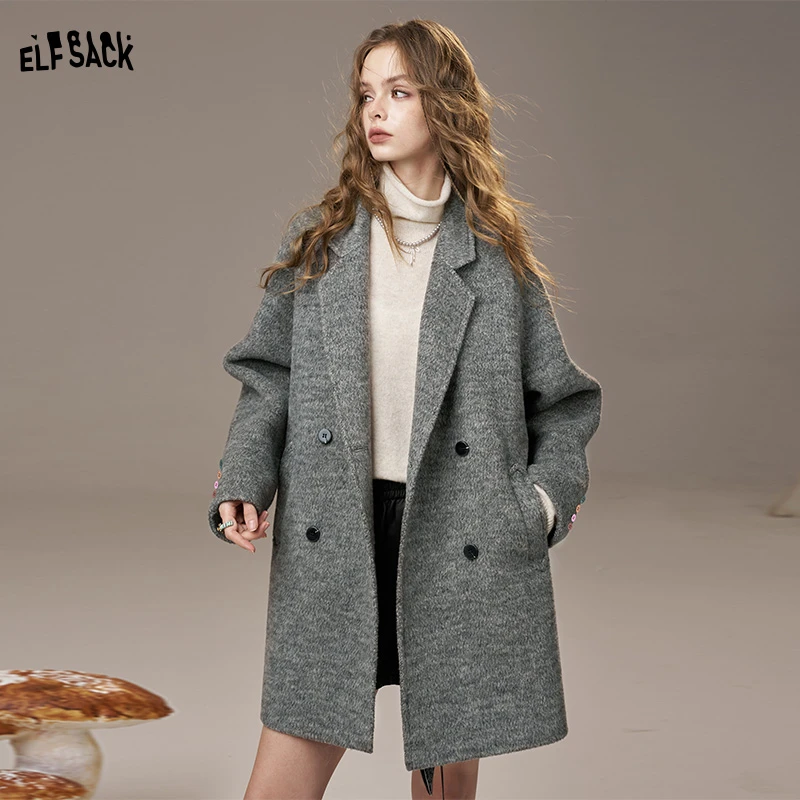 【云c专属】妖精的口袋气质中长款毛呢外套女25冬呢子大衣