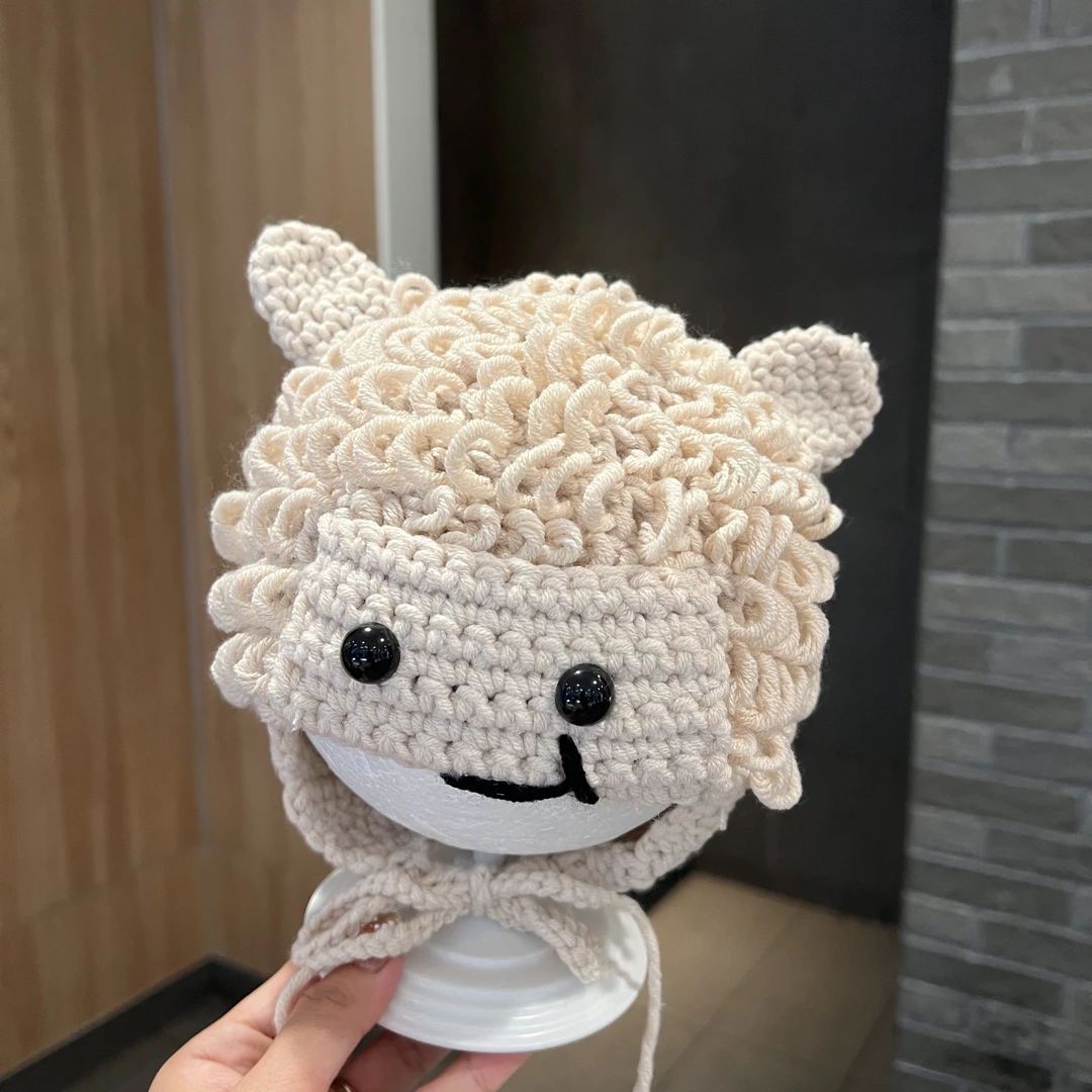 【小羊崽】婴儿帽子秋冬可爱超萌搞怪假发帽宝宝冬天保暖手工针织帽