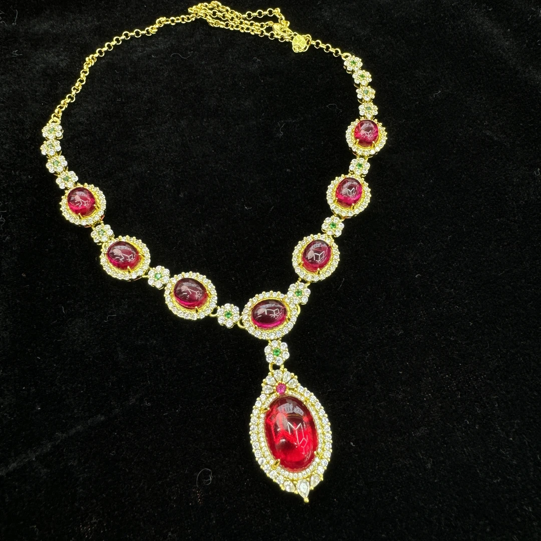 培育红宝石【大杨姐】【证书】合金镶嵌 人工培育红宝石 套链DH332177