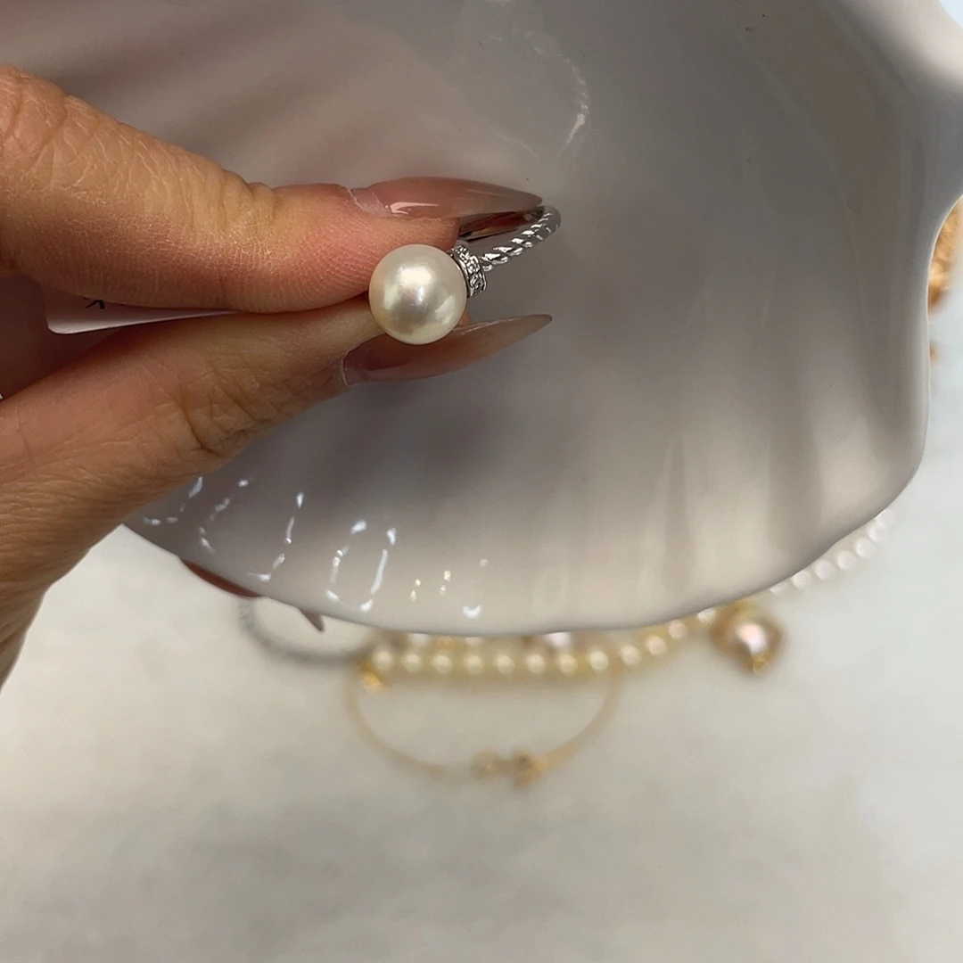 银S925镶嵌戒指海水珍珠