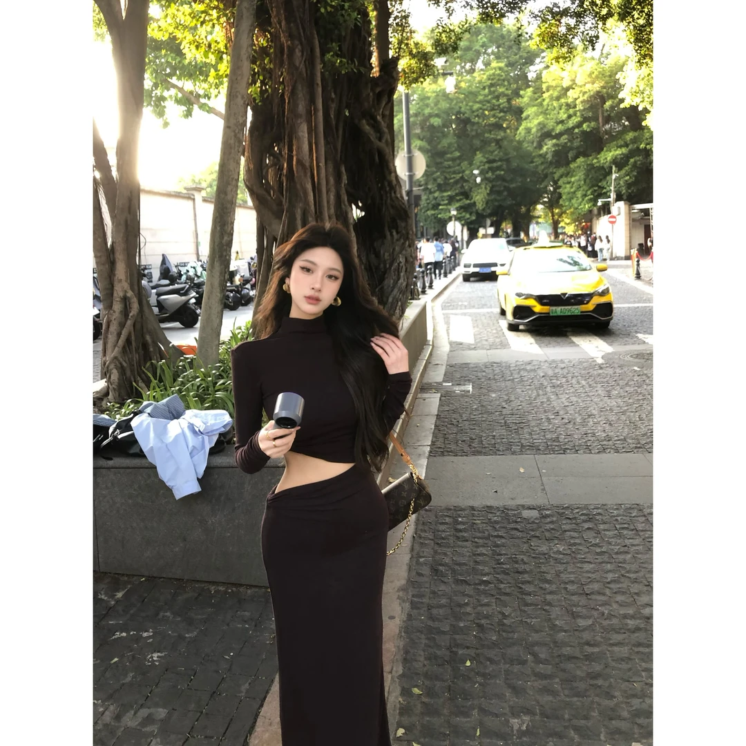 【法式恋人】秋冬气质性感纯欲风修身收腰上衣半裙外套套装女2364#