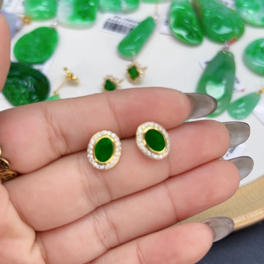 翡翠耳饰银S925镶嵌莎**～天然Ａ货翡翠