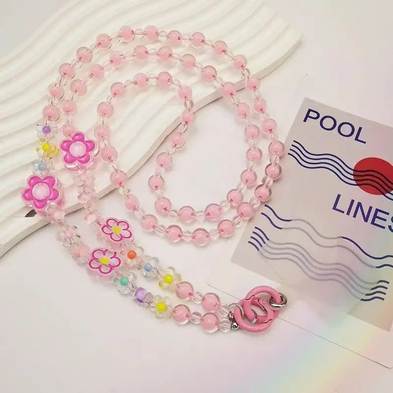 潮流ins斜跨链花朵珠中珠项链饰链女手机手机链斜挎背带式长款