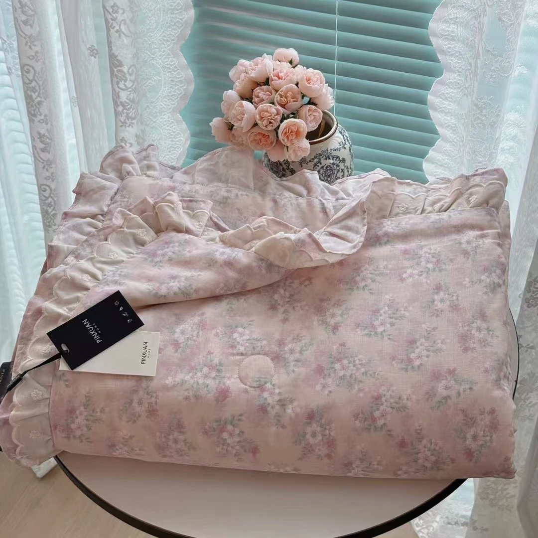 新花边全棉双层纱夏凉被 空调被 A类母婴级 大豆被芯 超柔 可机洗